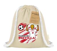 Xusilimo Mochila Infantil de Cuerdas en Algodón Reciclado, Ligera y Resistente, Perfecta para Regalos, Colegio y Excursiones, Diseño Único para amantes de futbol (Sevilla, Natural, Chico)