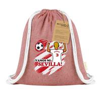 Xusilimo Mochila Infantil de Cuerdas en Algodón Reciclado, Ligera y Resistente, Perfecta para Regalos, Colegio y Excursiones, Diseño Único para amantes de futbol (Sevilla, Rojo, Chico)