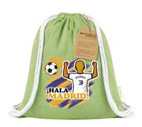Xusilimo Mochila Infantil de Cuerdas en Algodón Reciclado, Ligera y Resistente, Perfecta para Regalos, Colegio y Excursiones, Diseño Único para amantes de futbol (Madrid, Verde, Chico)