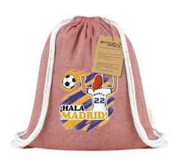 Xusilimo Mochila Infantil de Cuerdas en Algodón Reciclado, Ligera y Resistente, Perfecta para Regalos, Colegio y Excursiones, Diseño Único para amantes de futbol (Madrid, Rojo, Chica)