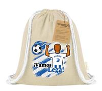 Xusilimo Mochila Infantil de Cuerdas en Algodón Reciclado, Ligera y Resistente, Perfecta para Regalos, Colegio y Excursiones, Diseño Único para amantes de futbol (Leganes, Natural, Chico)