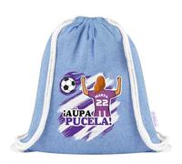 Xusilimo Mochila Infantil de Cuerdas en Algodón Reciclado, Ligera y Resistente, Perfecta para Regalos, Colegio y Excursiones, Diseño Único para amantes de futbol (Valladolid, Azul, Chica)