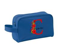 Xusilimo Neceser con Diseño Inicial - Guarda tu Maquillaje - Accesorios de Baño - Unisex - Niños y Adultos - Práctico para Todos (Inicial con Flor + Nombre, Azul)