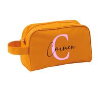 Xusilimo Neceser con Diseño Inicial - Guarda tu Maquillaje - Accesorios de Baño - Unisex - Niños y Adultos - Práctico para Todos (Nombre + Inicial, Naranja)