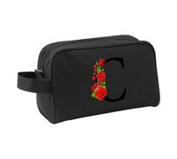 Xusilimo Neceser con Diseño Inicial - Guarda tu Maquillaje - Accesorios de Baño - Unisex - Niños y Adultos - Práctico para Todos (Inicial con Flor, Negro)