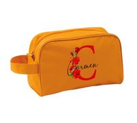 Xusilimo Neceser con Diseño Inicial - Guarda tu Maquillaje - Accesorios de Baño - Unisex - Niños y Adultos - Práctico para Todos (Inicial con Flor + Nombre, Naranja)