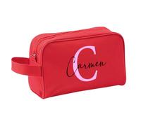 Xusilimo Neceser con Diseño Inicial - Guarda tu Maquillaje - Accesorios de Baño - Unisex - Niños y Adultos - Práctico para Todos (Nombre + Inicial, Rojo)