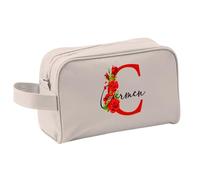 Xusilimo Neceser con Diseño Inicial - Guarda tu Maquillaje - Accesorios de Baño - Unisex - Niños y Adultos - Práctico para Todos (Inicial con Flor + Nombre, Natural)