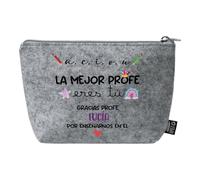 Xusilimo Neceser de Fieltro RPET Personalizable con Cremallera - 22x14 cm, Ligero y Reciclable, Perfecto para Regalos Útiles, Regalo Profesores (El Mejor profe Eres tu Rosa)
