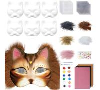 Xusxes 6 Piezas Máscara Gato Blanco, DIY Máscaras Pintada a Mano, Máscara de Cosplay de Fiesta, Therian Máscara Gato Kit, DIY Cat Mask para Mardi Gras Halloween Cosplay Fiesta