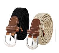 xutong 2 Piezas Elástico Trenzado Cinturón Tejido Cinturón,unisex trenzado, Elastico Mujer, Negro/Blanco 3,3 cm de Ancho