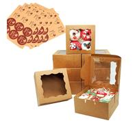 xutong 50 Piezas Caja de Papel Kraft Marrón para Pastelería, 10,2 cmx 10,2 cm x 6,7 cm, Caja Carton con Ventana Transparente Cajas de Cupcakes Cajas para Galletas, Magdalenas, Postres, Pasteles