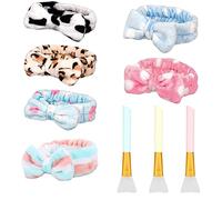xutong 6 Piezas diademas para el pelo con lazo, Diadema De Maquillaje Banda,Diadema De Maquillaje, Diademas Faciales De Spa,con 3 pinceles de silicona para ducha y lavado facial