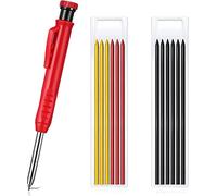 xutong Juego de lápices de carpintero, marcadores de agujeros profundos, lápices de carpintero, lápices artesanales, herramientas de bricolaje, 1 lápiz de carpintero sólido con 12 lápices de repuesto