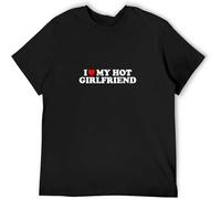XUTSE I Love My Hot Girlfriend Shirt Heart Text Graphic Top Sweatshirt Short Sleeve Black M