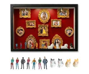 Xuwajeyu Marco de fotos mini museo DIY, figuras humanas en miniatura, caja de siluetas con marco dorado, marco de fotos miniatura decoración vintage para salón y dormitorio (light no included)