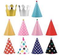 XUWEWI Conjunto de sombreros fiesta 11 Uds., cono cumpleaños, Top con pompón, decoración corona corazón lunares coloridos for pastel, foto boda Para Fiestas De Cumpleaños