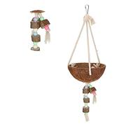 XUXHOU Columpio de Cáscara de Coco para Loros con Cuentas de Colores para Pájaros Juguetones, Material Natural Seguro, 12 Cm de Diámetro, Ideal para Loros Domésticos
