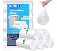XUXRUS 200 Bolsas Basura Pequeñas y Bolsas de Basura 15L Blancas Resistentes a Desgarros y Antifugas, 48x55 cm, Ideales para Baño, Cocina, Dormitorio y Oficina