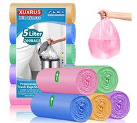 XUXRUS 200 bolsas de basura pequeñas, bolsas de basura de 5 litros, 38 x 43 cm, antipérdidas, sin olores, ultra resistentes para salón, oficina (colorido)