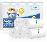 XUXRUS Bolsas de Basura 10L - Bolsas Basura Pequeñas 45x50cm (5 Rollos, 120 Unid), Blancas y Resistentes, Antifugas y Antidesgarros, Ideales para Cocina, Baño, Oficina y Uso Diario sin Olores