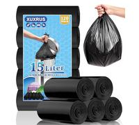 XUXRUS Bolsas de basura de 15 l, negras, resistentes a roturas, pequeñas bolsas de basura adecuadas para baños, aseos y cocinas, 120 unidades