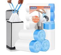 XUXRUS Bolsas de basura de 35 l con cordón, opacas, resistentes a desgarros, con cordón, color blanco, 40 unidades