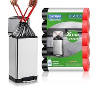 XUXRUS Bolsas de basura de 35 l negras con cordón (60 × 70 cm), 50 unidades de bolsas de baño resistentes y antidesgarro, ideales para casa y oficina