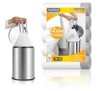 XUXRUS Bolsas de basura pequeñas de 12 l con cordón, resistentes a roturas, color blanco, para cubos de basura de 10 l, 15 litros