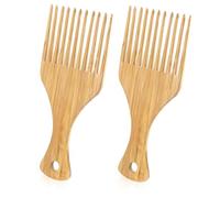 Xuxuejing Juego de 2 púas de madera para cabello rizado, peine de madera para mujeres, púas de pelo de bambú para cabello, púas afro de madera para dientes para cabello ondulado, grueso y largo