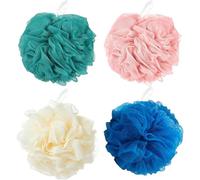 Xuxuejing Pelotas de baño de lufa, esponja, pelotas de tenis para mujeres y hombres, 4 colores, suaves y esponjosas, exfoliantes corporales, esponjosas, exfoliantes, limpian y alivian la piel.