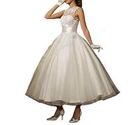 XUYUDITA Encaje de Las Mujeres Scoop sin Mangas t¨¦ Longitud Tul Novia Vestido de Novia Vestidos de Novia Blanco-42