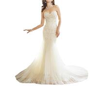XUYUDITA Sweetheart de Las Mujeres con Cuentas de Encaje de CORS¨¦ Sirena Vestido de Novia Vestido de Novia Marfil-38
