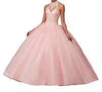XUYUDITA Vestidos de Noche Quinceanera de Vestido de Baile Abierto de la Pelota de Mujer con Encaje de Perlas Vestidos de Noche Rosa-40