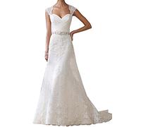 XUYUDITA Vestidos de Novia de Encaje con Espalda Abierta para Novia 2019 Vestido Largo de Novia Blanco-36