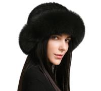 XUYUZUAU Gorros de Invierno para Mujer Niñas Piel de Visón Auténtica Gorro de Punto Borde Suave Moda Negro