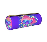 XUZHANG Patrón de Hongos Coloridos, Estuche para lápices Estuche para lápices cilíndrico Estuche para lápices de Cuero portátil con Estuche para cosméticos con Cremallera