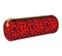 XUZHANG Patrón de Leopardo Rojo, Estuche para lápices Estuche para lápices cilíndrico Estuche para lápices de Cuero portátil con Estuche para cosméticos con Cremallera