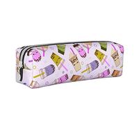 XUZHANG Patrón de té de Burbujas de Dibujos Animados Lindo, Estuche para lápices Estuche para lápices Estuche para lápices de Cuero portátil con Estuche para cosméticos con Cremallera