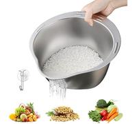 Xuzhouzhou Cuenco de lavado de arroz, colador de arroz con boquilla de vertido, colador de lavado de arroz, colador de acero inoxidable para quinua, fruta, cereales, frijoles (plata)