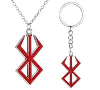 XUZOPIM Collar Con Símbolo De Berserk El Guerrero Loco De La Mitología Vikinga Nórdica, Llavero Con Colgante De Joyería De Moda (2 Unidades), Color Rojo, Zinc, No Es Una Piedra Preciosa
