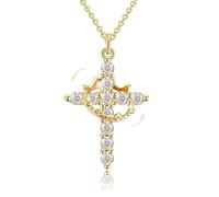 XUZOPIM Collar De La Cruz De La Corona Para Las Mujeres 18K Chapado En Plata De Rotación De La Cruz Colgante Collar De La Cruz De La Fe Joyería Joyería De Moda Regalos