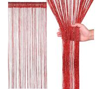 XUZWECP Cortina de oropel，Panel de Pared con Flecos，Cortina de Flecos,para el hogar，Patio，Dormitorio，Decorativa，con borlas，Hilo Plateado，para Bodas，cafeterías，Color Rojo