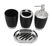 Xuzxinze Jabonera Set Negra PP Dispensador Lavabo Cepillo Dientes | Conjunto compacto en negro, fabricado en PP; 4 piezas esenciales: dispensador, de lavado, para cepillos y jabonera.