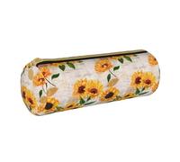 XVBCDFG Bonito estuche de piel con cremallera para lápices, maquillaje, cosméticos, bolsa de papelería para escuela, trabajo, oficina, Girasol y naranja, Talla única, Estuche para lápices