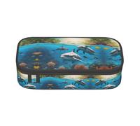 XVBCDFG Estuche con estampado de delfines, tortugas marinas, tiburones, pulpos, corales, gran capacidad, organizador de papelería estético con cremallera, Como se muestra en la imagen, Talla única,