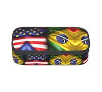 XVBCDFG Estuche para lápices con estampado de banderas estadounidenses y brasileñas, estuche para lápices de artistas, rotuladores, gran capacidad, perfecto para el trabajo y viajes, Como se muestra