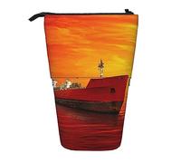 XVBCDFG Silhouette of The Tanker Ship Print - Estuche telescópico para lápices con cremallera para oficina, ver imagen, Talla única, Estuche para lápices