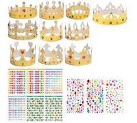 Xvbhaq 20 coronas de papel, sombreros de fiesta con 3 hojas de pegatinas de diamantes de imitación y 6 hojas de pegatinas alfanuméricas, corona de cumpleaños para princesa, príncipe reina, decoración