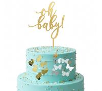 Xvbhaq Oh Baby Cake Topper, Goldene Fußprinte & Silberne Schmetterling Acryl Tortendeko, Babyparty Deko für Mädchen & Jungen Kuchen stecker für Geburtstag, Baby Shower & Gender Reveal